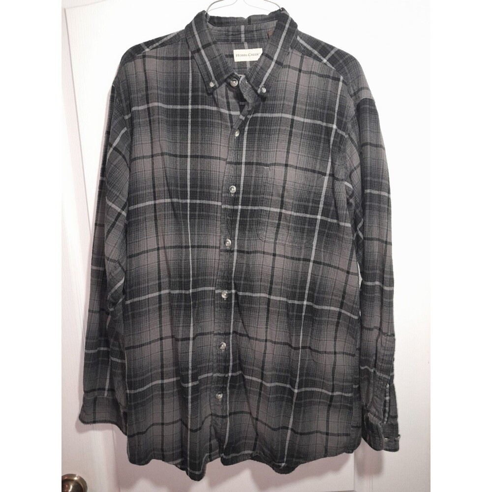 Hobbs Creek Flannel Button-Up Long Sleeve Plaid Shirt Black Cotton Men's L